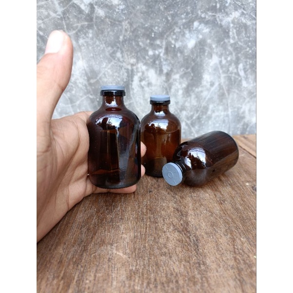 Jual Botol Kaca Vial 50ml Amber Coklat 50ml Tutup Kayu Gabus Plastik Karet Segel Botol 3459