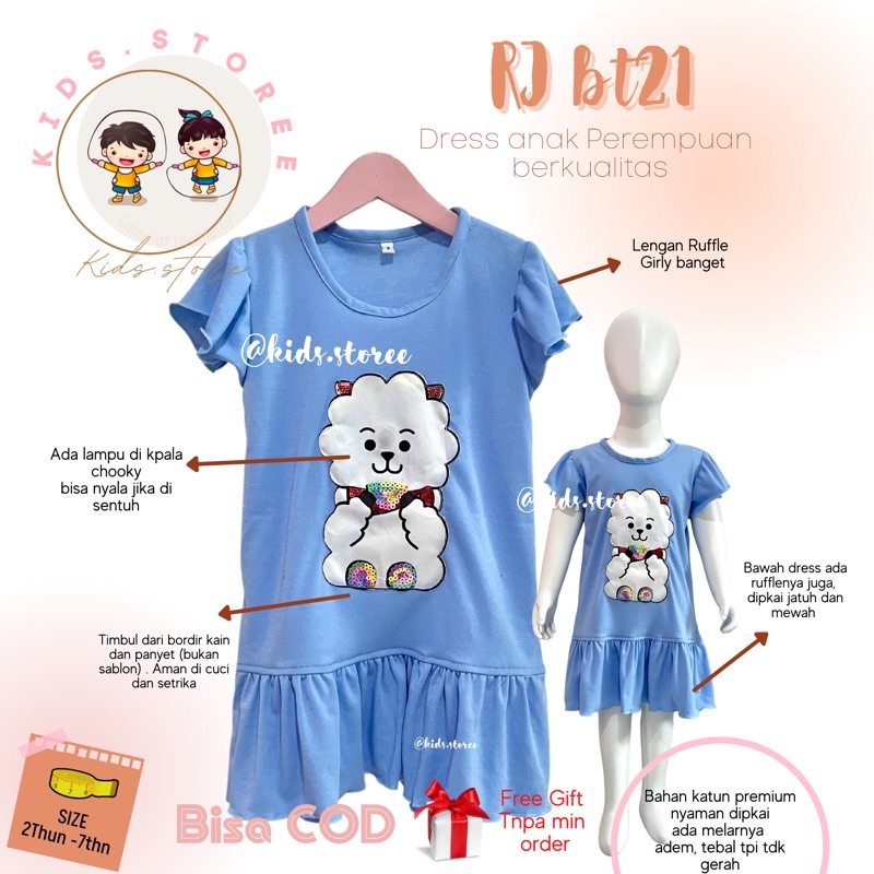 Jual Dress Baju Panjang Ruffle Dres anak perempuan wanita cewek BT21