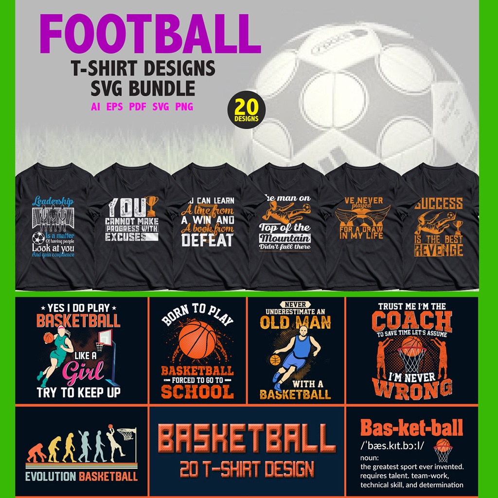 Jual 40 Desain Kaos Tema Basket dan Sepakbola (Vector, SVG, PNG ...