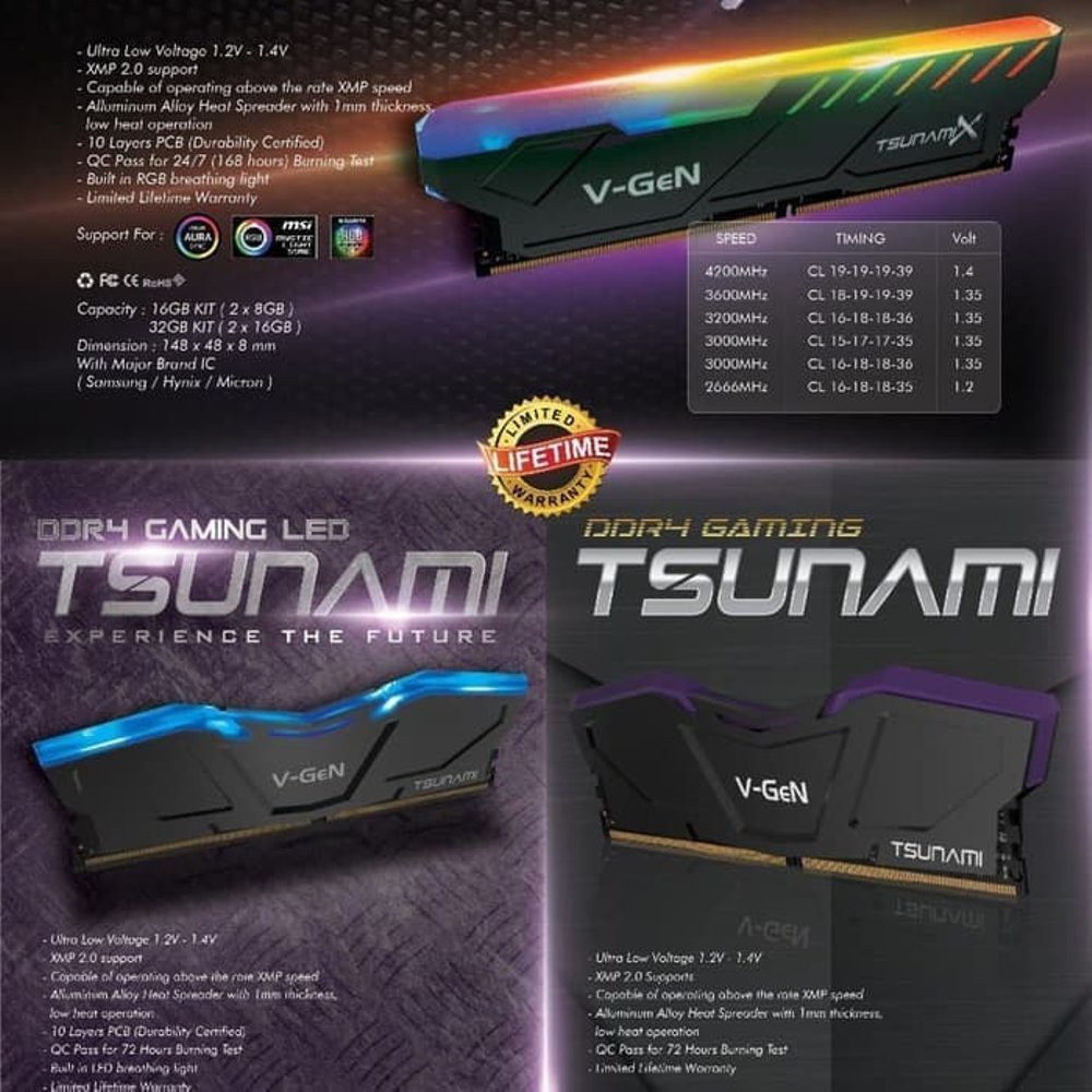 Jual MEMORY KOMPUTER RAM V-GEN VGEN TSUNAMI LED DDR4 32GB PC 2666 CL15 ...