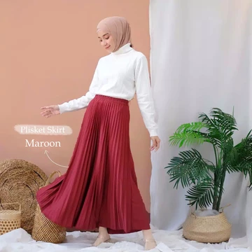 Amora Rok Plisket Premium Bahan Tebal Maxi Skirt Fit S Xxl