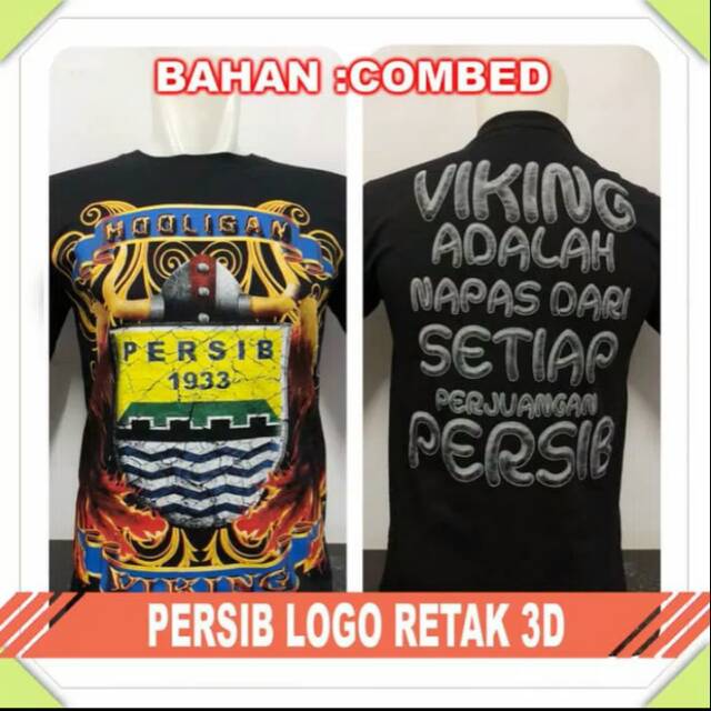 Jual Kaos distro club bola indonesia persib logo retak 3D warna hitam ...