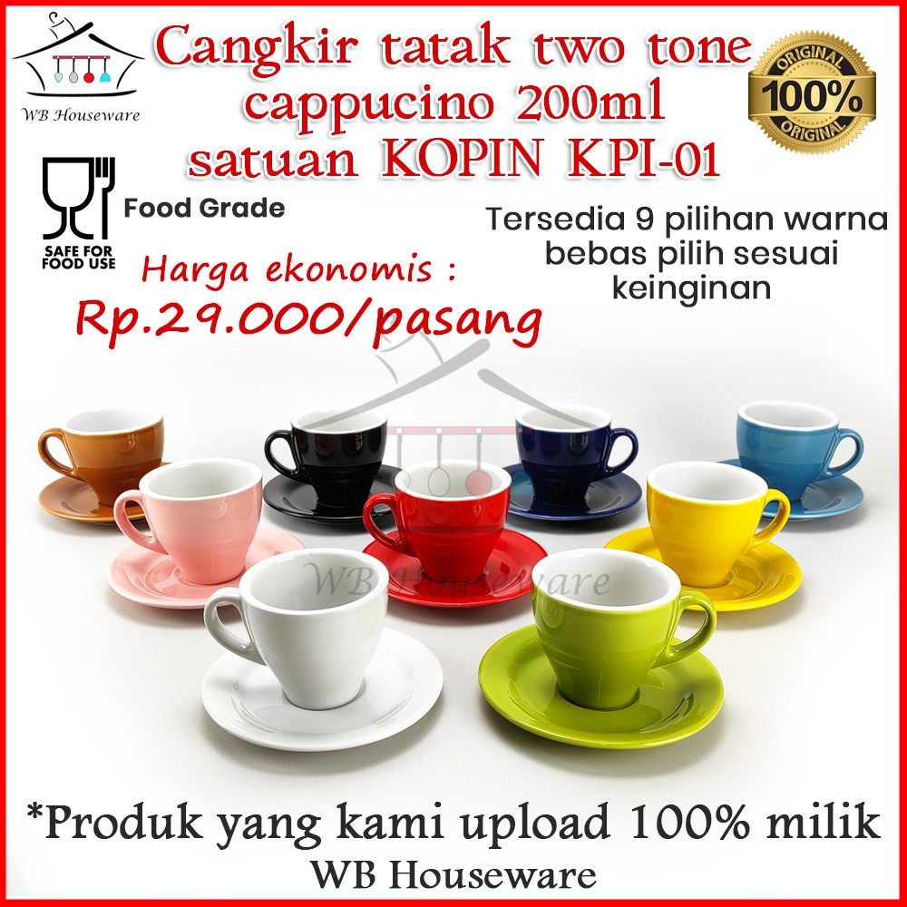 Jual 1 Pasang Cangkir Kopi 200ml Warna Kopin Kpi 01 Cappucino Set Cup And Saucer Two Tone 7767