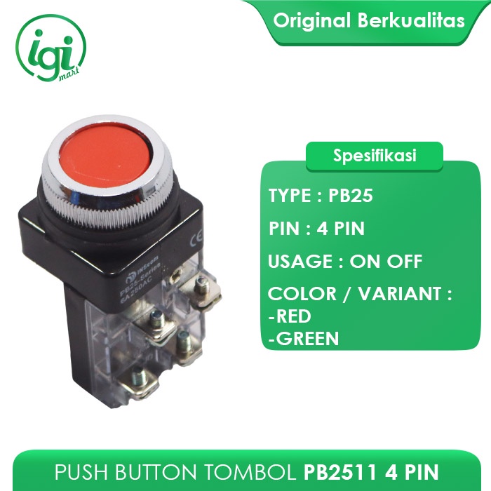 Jual PUSH BUTTON TOMBOL ON OFF PB2511 25mm 4 KAKI / PUSHBUTTON TAB 4 ...