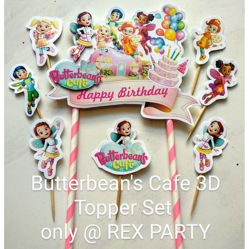 Jual Topper Kue Butterbean's Cafe/Butterbean's Cake Topper/Birthday 3D ...