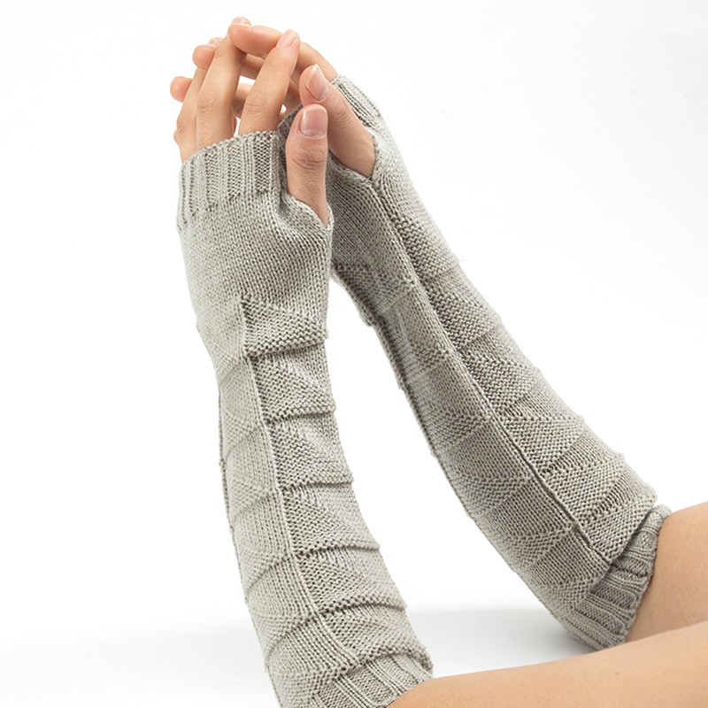 Autumn Winter Women Arm Warmers Knitted Woolen Arm Sleeve Fine Long Knitted  Fingerless Gloves Casual