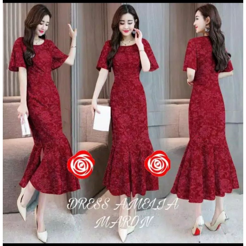 Jual Dress Midi Semi Long Dress Brukat Brokat Lace Cantik Elegant Party  Pesta Bagus | Shopee Indonesia