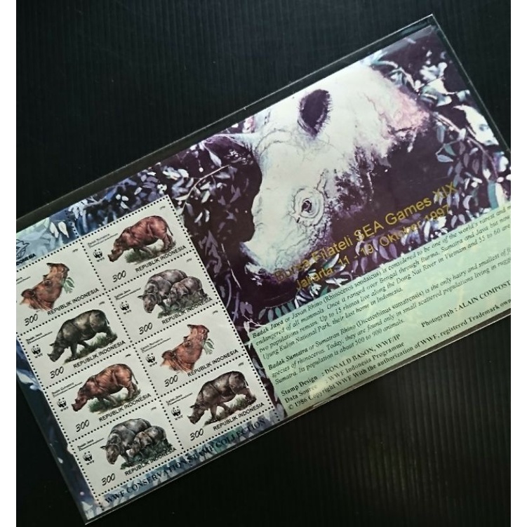 Jual Mini Sheet Prangko Perangko Indonesia seri wwf Badak cetak Tindih ...