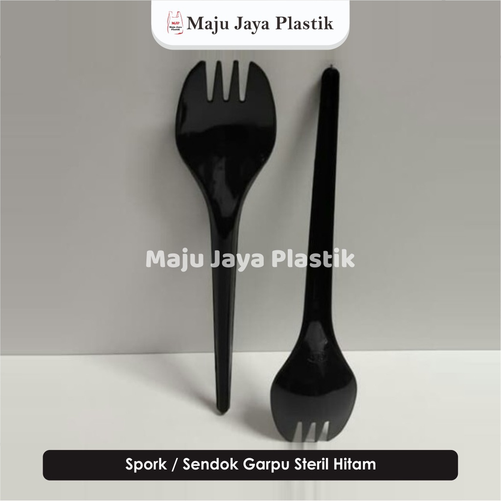 Jual Min 100pcs Sendok Garpu Plastik Hitam Ivory Putih Sendok Spork 2