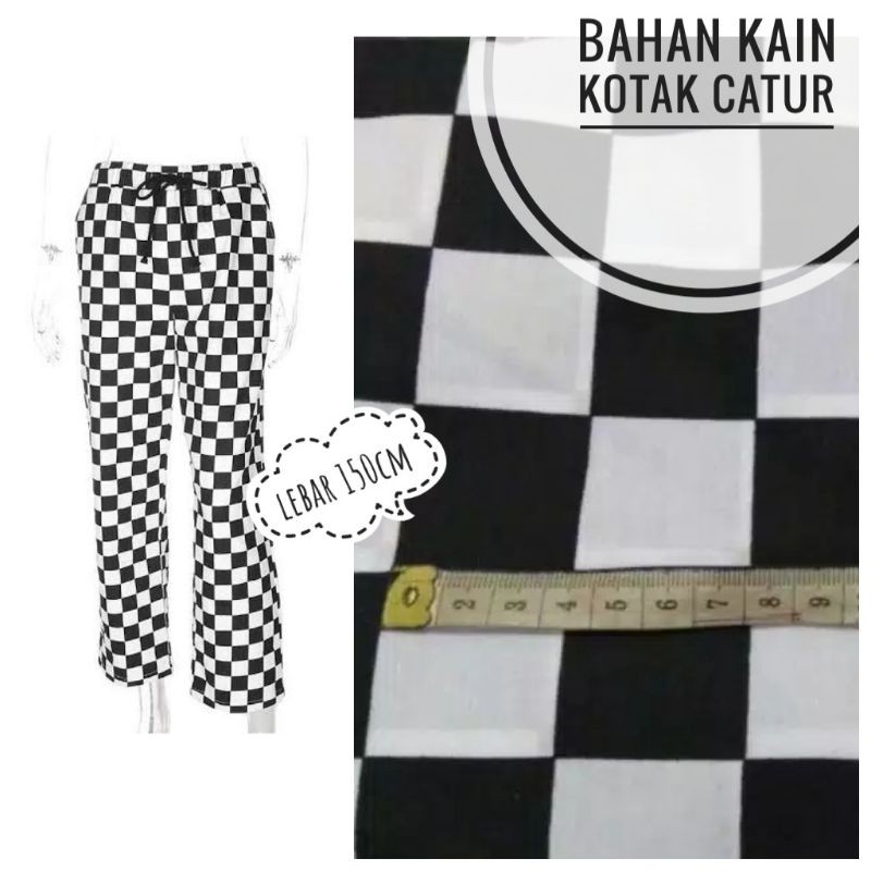 Jual bahan kain katun halus kotak bali catur hitam putih/kain kotak