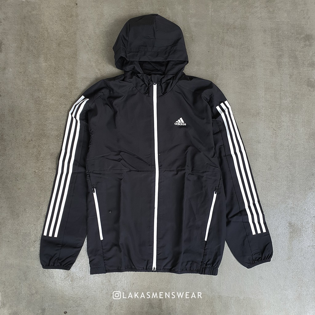 Adidas 3 stripe windbreaker hot sale