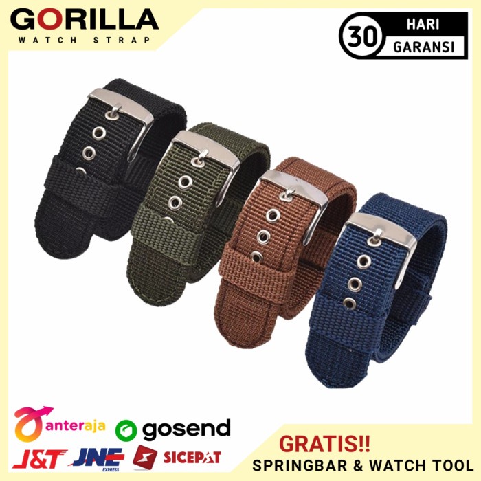 Jual tali jam tangan nilon strap canvas / kanvas 18mm, 20mm, 22mm