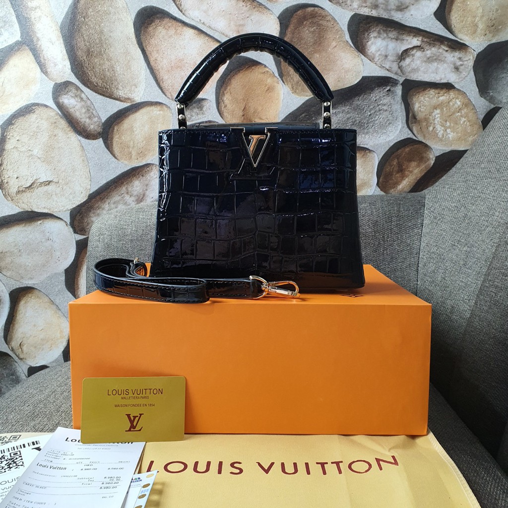 Tas LV Capucines Mini Croco Leather Hitam