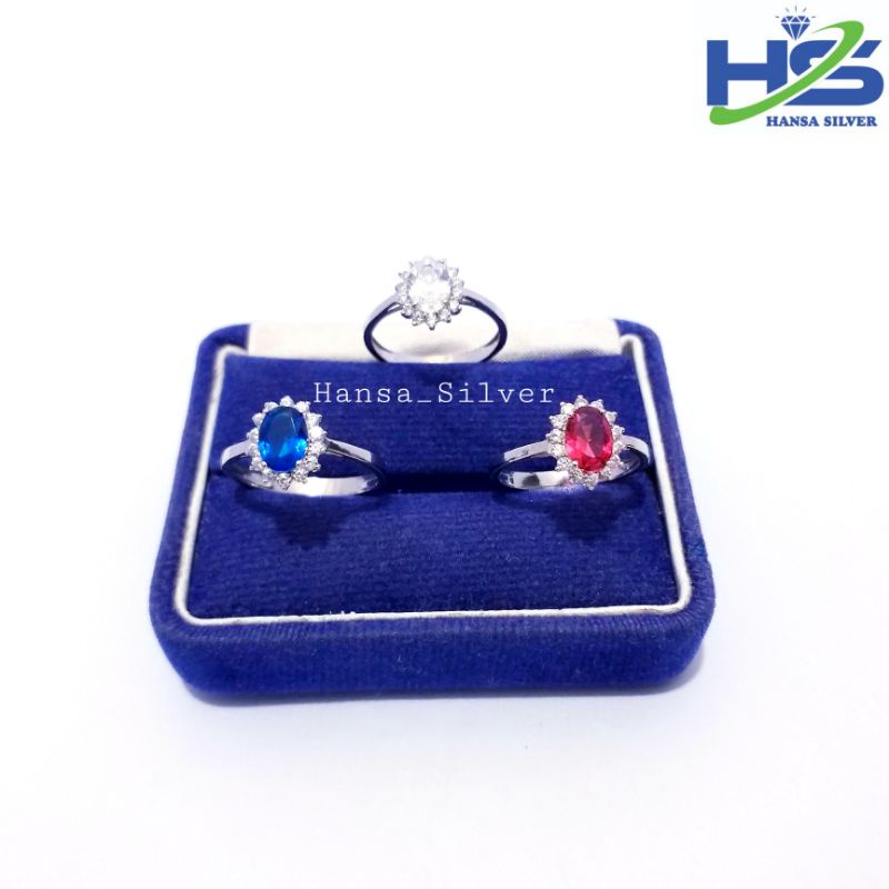 Jual Cincin Perak Wanita Silver Asli 925 Lapis Emas Putih Batu Permata