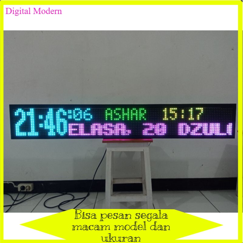 Jual Jam Sholat RGB Berwarna Tulisan Berjalan Digital Ukuran 132x20cm ...