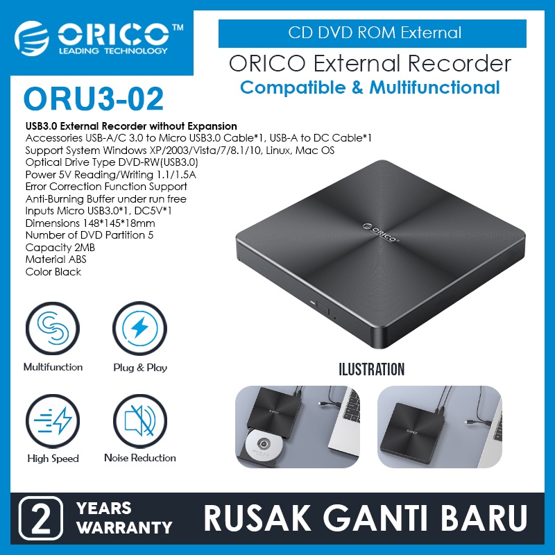 Jual ORICO USB3.0 External Recorder CD 24X DVD 8X CD-RW DVD-RW - ORU3 ...