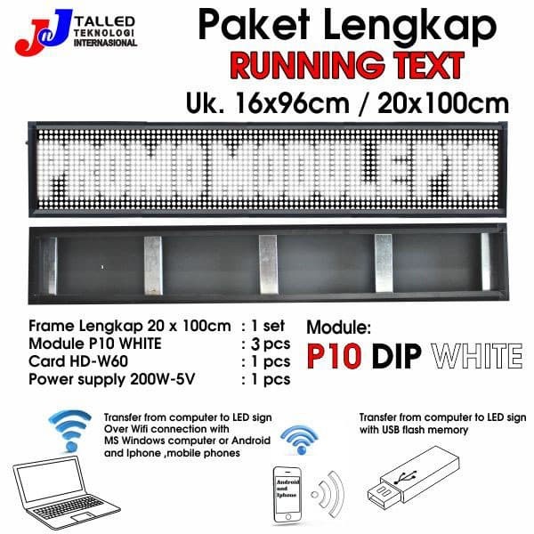 Jual RUNNING TEXT PAKET LENGKAP OUTDOOR PUTIH COLOR UK 20 x 100CM ...