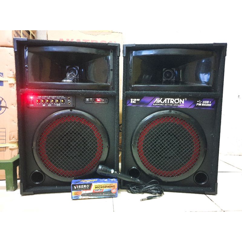 Jual AKATRON PAKET KARAOKE MIC SPEAKER AKTIF BLUETOOTH 12 INCH