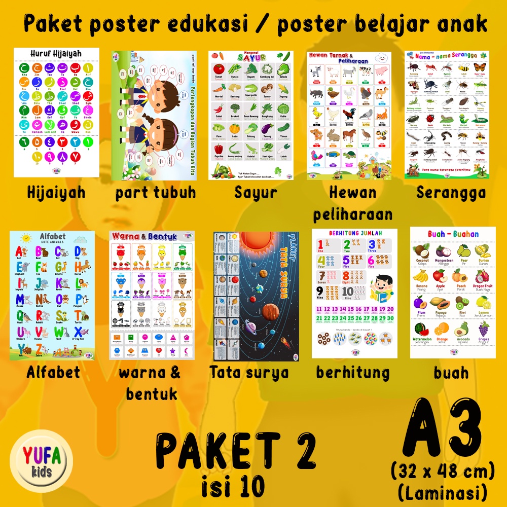 Jual Poster Paket 2 Isi 10 - Poster Edukasi Anak - Poster Belajar Anak ...