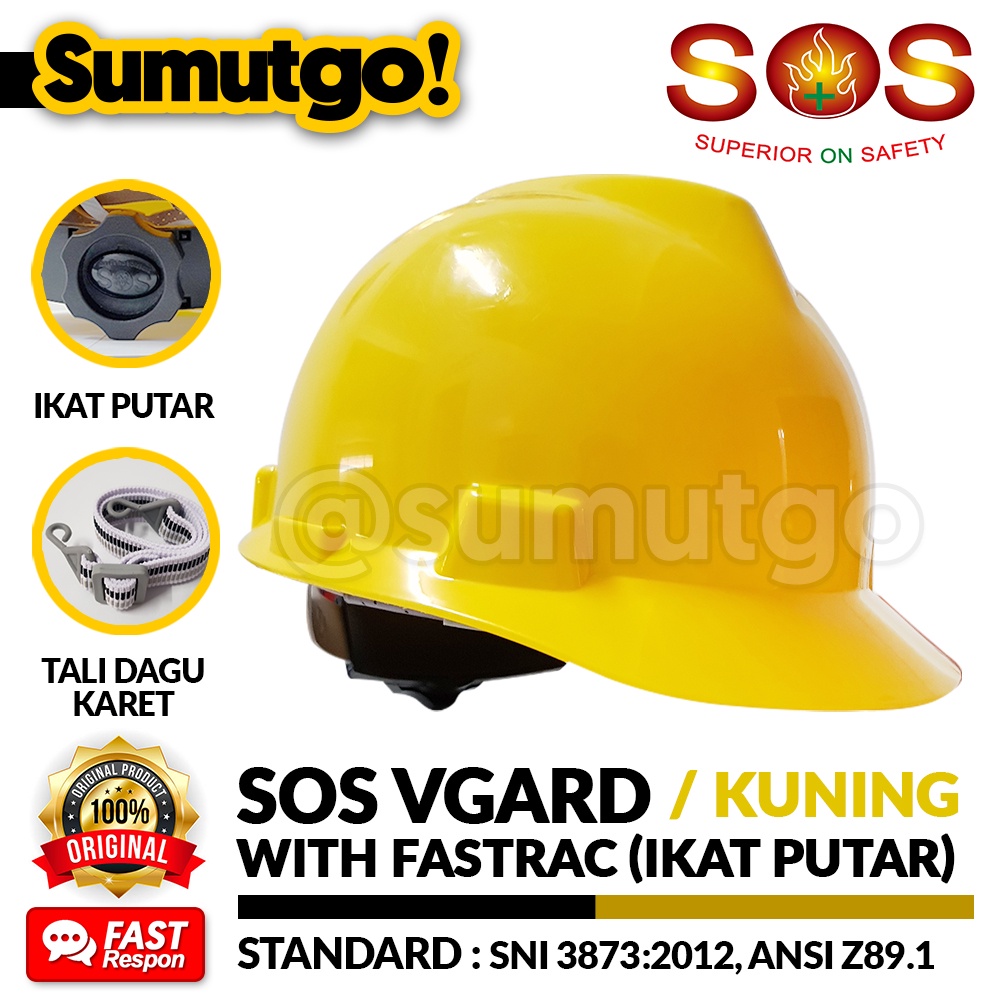 Jual Helm Safety Proyek Kuning Sos Vgard Ikat Putar Fastrac Tali