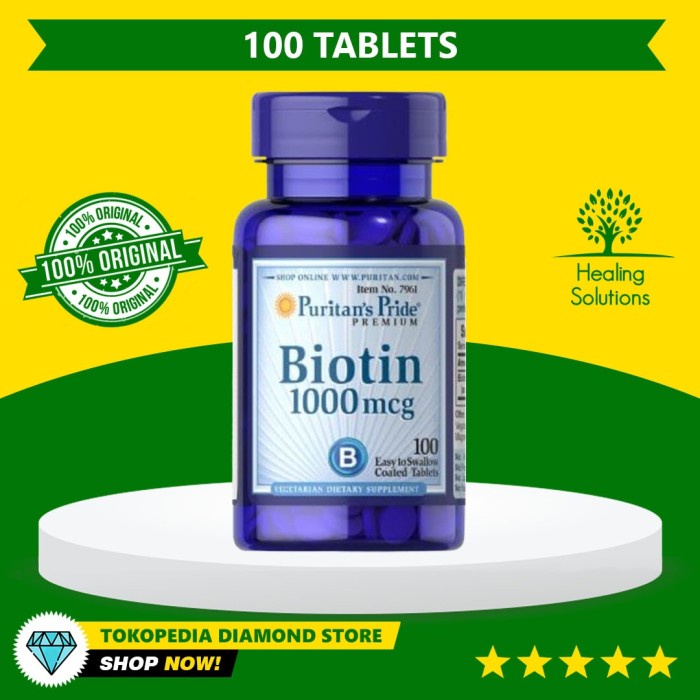 Jual RAMBUT-VITAMIN-SUPLEMEN- PURITAN BIOTIN 1000 MCG ISI 100 READY ...