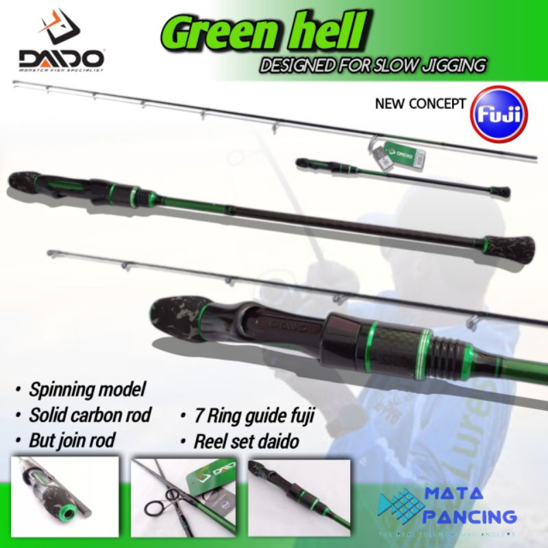 Jual Joran jigging daido green hell pe 1-3 pe 2-4 spinning carbon solid ...