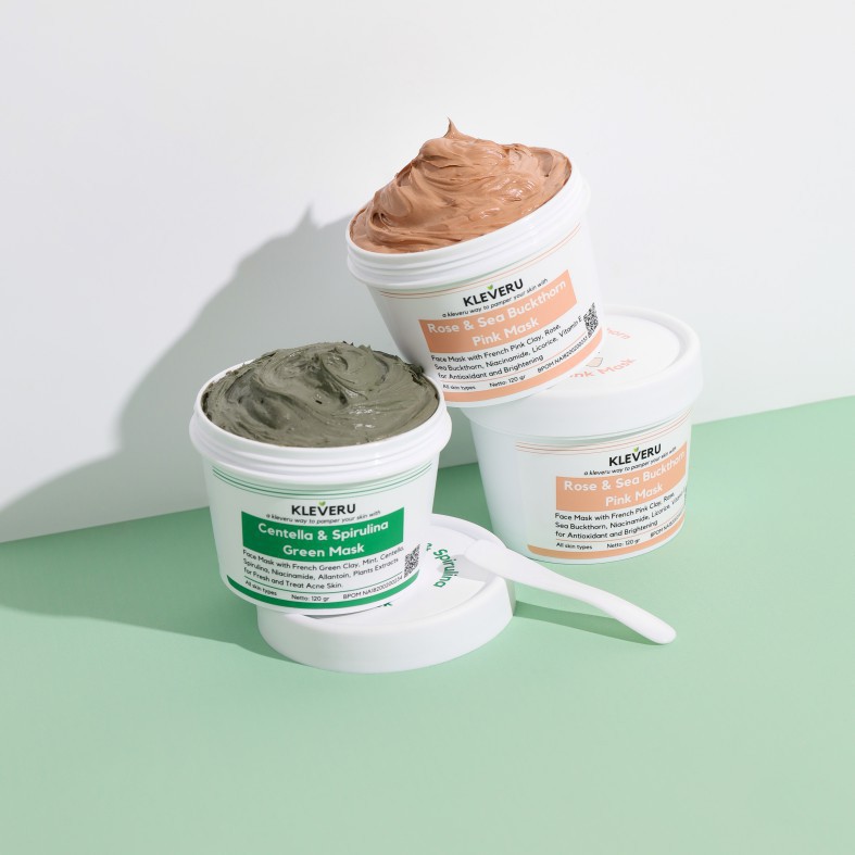 Jual Kleveru Centella & Spirulina Green Mask Rose & Sea Buckhtron Pink