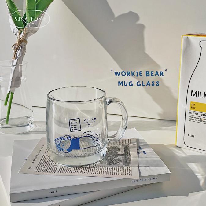 Jual Gelas Gelas Minum Aesthetic Ala Korea Gelas Mug Motif Beruang Workie Bear Workie Bear 4365