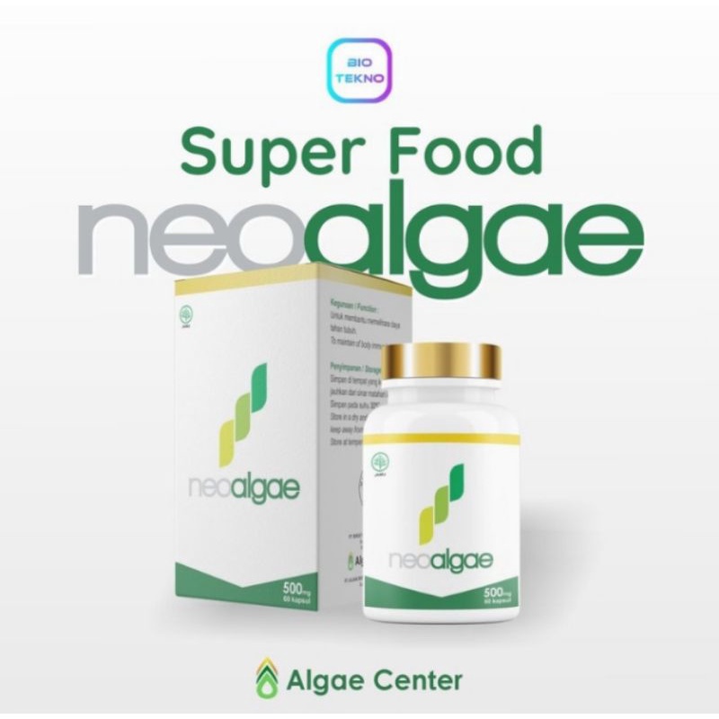 Neoalgae Spirulina - isi 60 Kapsul | Suplemen Organik Multi Khasiat - Superfood - Spirulina Air Tawar PERTAMA - Membantu Pengobatan Diabetes Jantung Hipertensi Stroke Kolesterol Asam Urat Maag Lambung Anemia Liver Obesitas