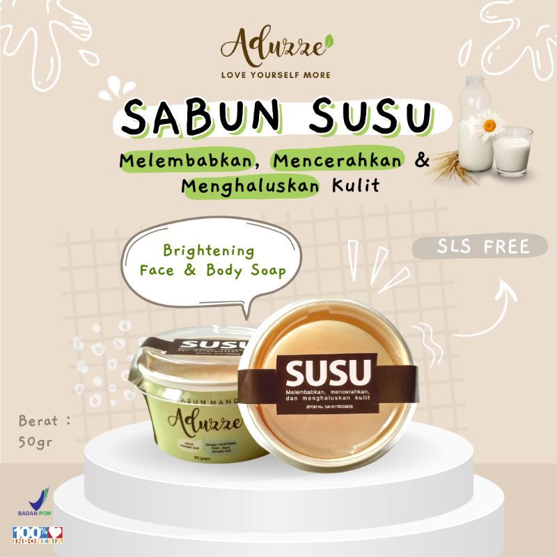 TERLARIS!! Sabun SUSU Herbal Aduzze MILK SOAP untuk Wajah Badan Pemutih Pelembab Pencerah Alami BPOM