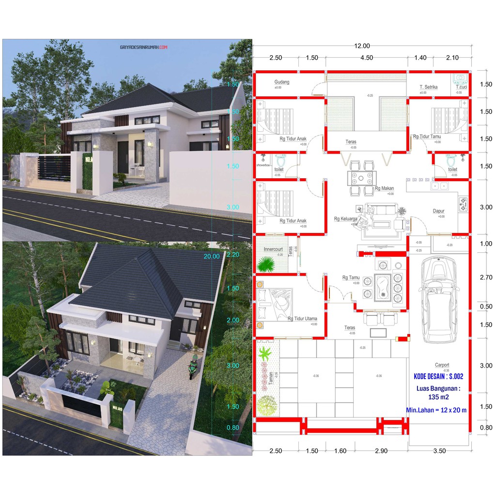 denah dan tampak rumah minimalis 1 lantai