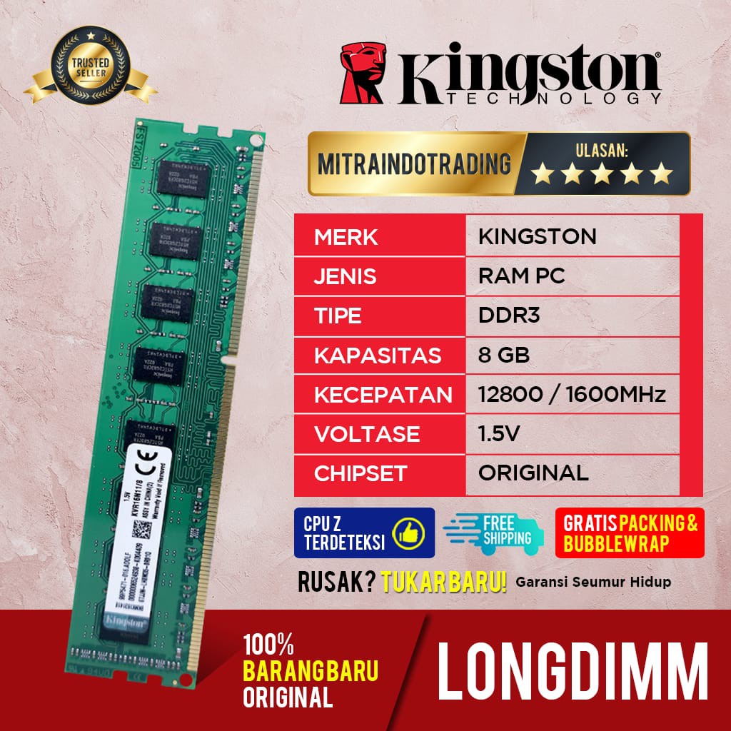 Jual RAM KINGSTON LONGDIMM DDR3 8GB PC12800 BERGARANSI | Shopee Indonesia