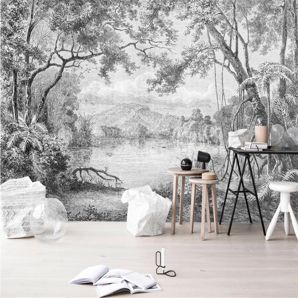 Jual Milofi custom 3D wallpaper mural European retro hand-painted lines ...