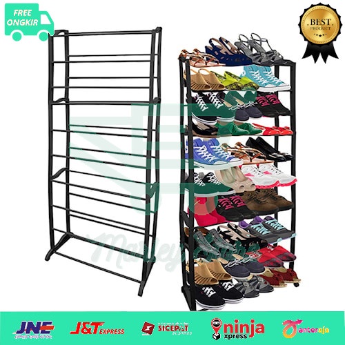Jual rak sepatu 10 susun besi portable set organizer alas kaki ...