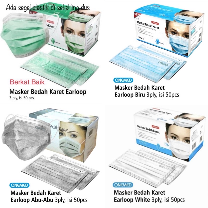 Jual Onemed Masker Bedah Karet Earloop 3 Ply Isi 50 Pcs / Box Kemasan ...