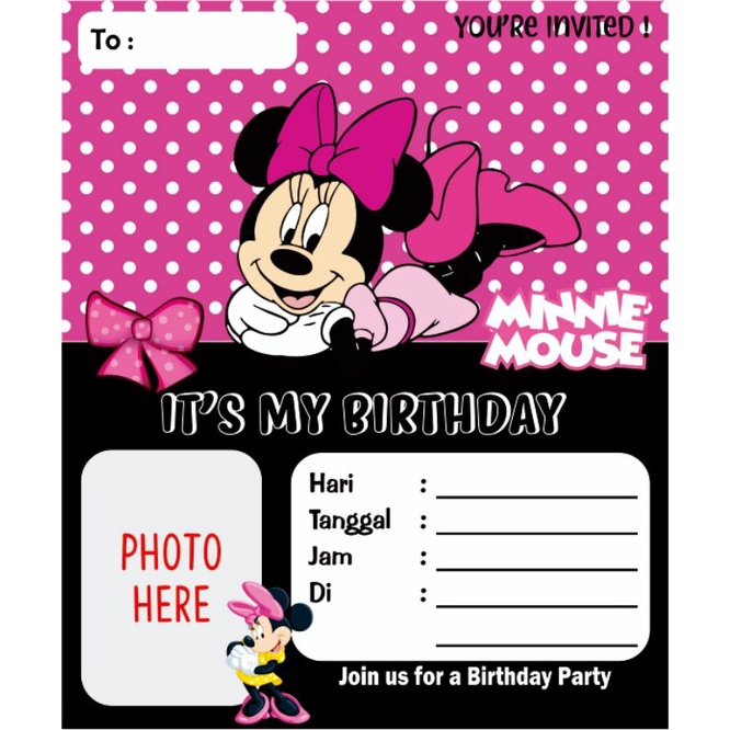 Jual Undangan Minnie Mouse CUSTOM TEXT+FOTO | Shopee Indonesia