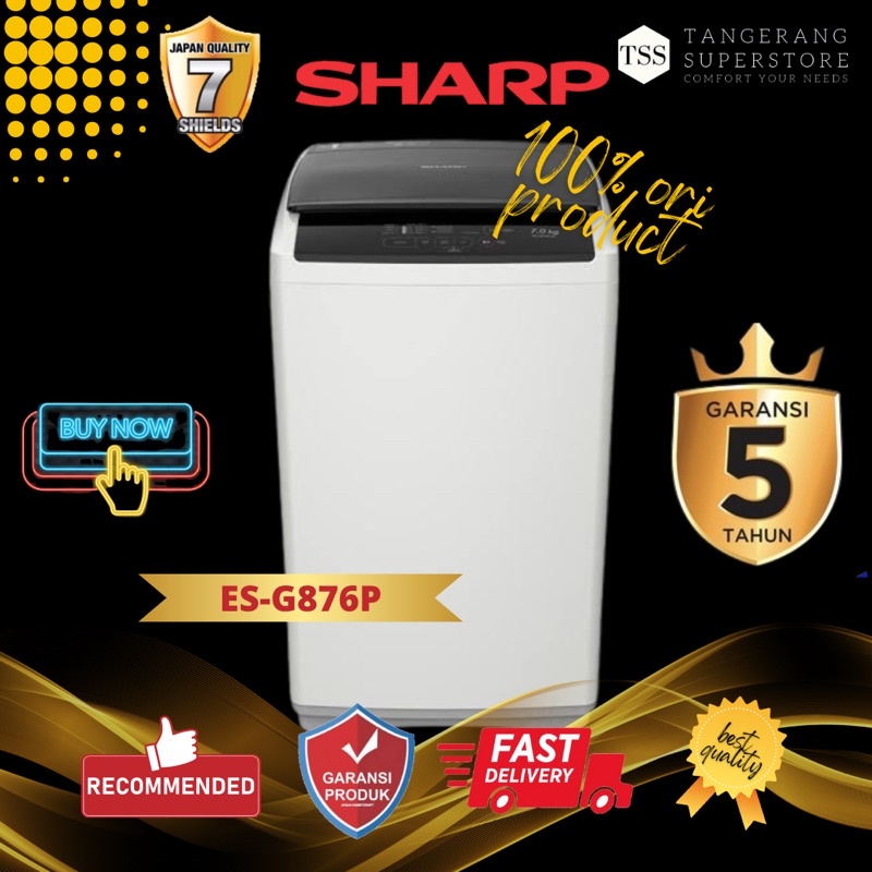 Jual MESIN CUCI 1 TABUNG SHARP 7KG ES-G876P ESG876P GY QUICK WASH BIG ...