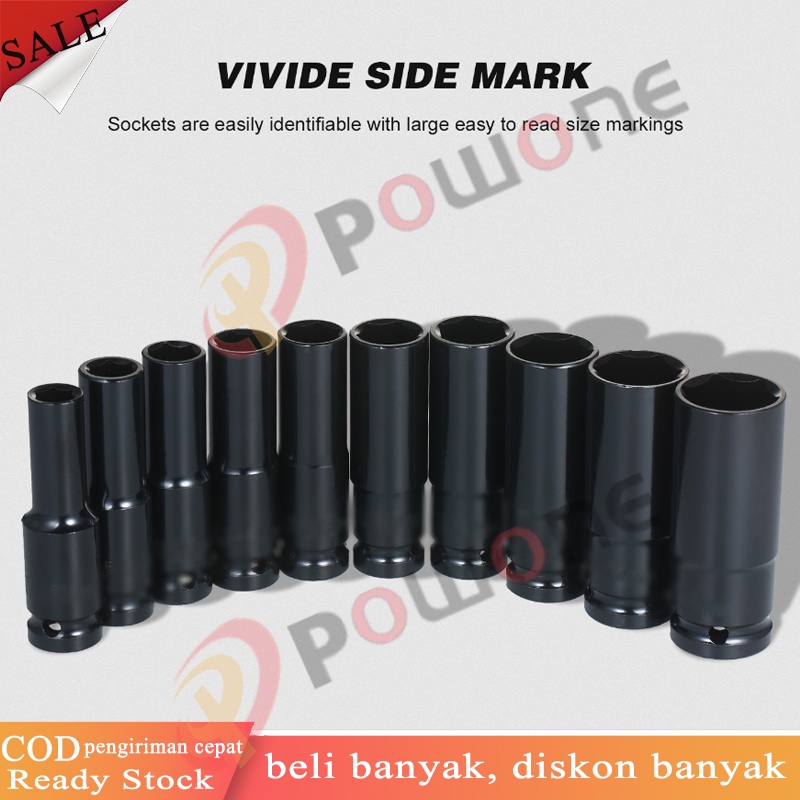 Jual 1/2 Inch Drive Hex Impact Socket Set 10 Pcs Soket Dalam Ukuran ...