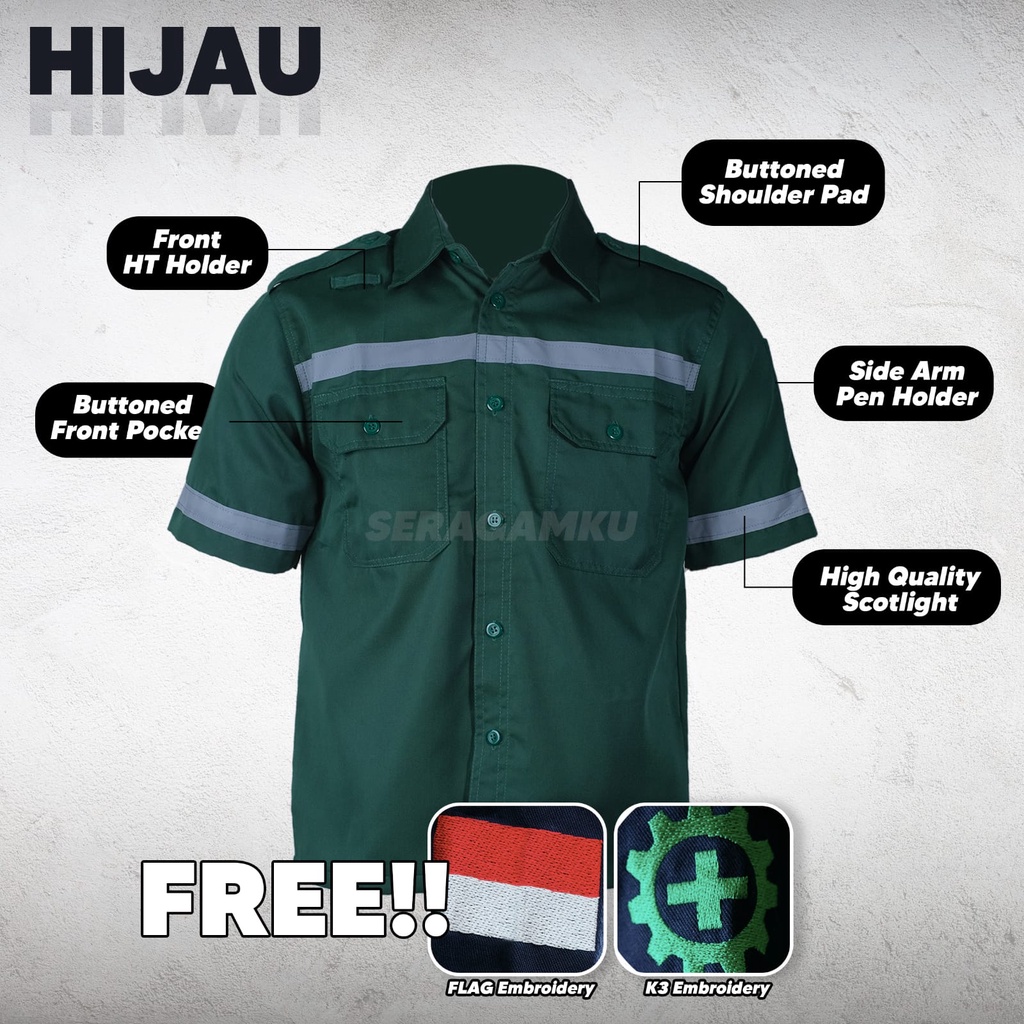 Jual Wearpack Safety Hijau Atasan Kemeja Pendek Baju Kerja Murah