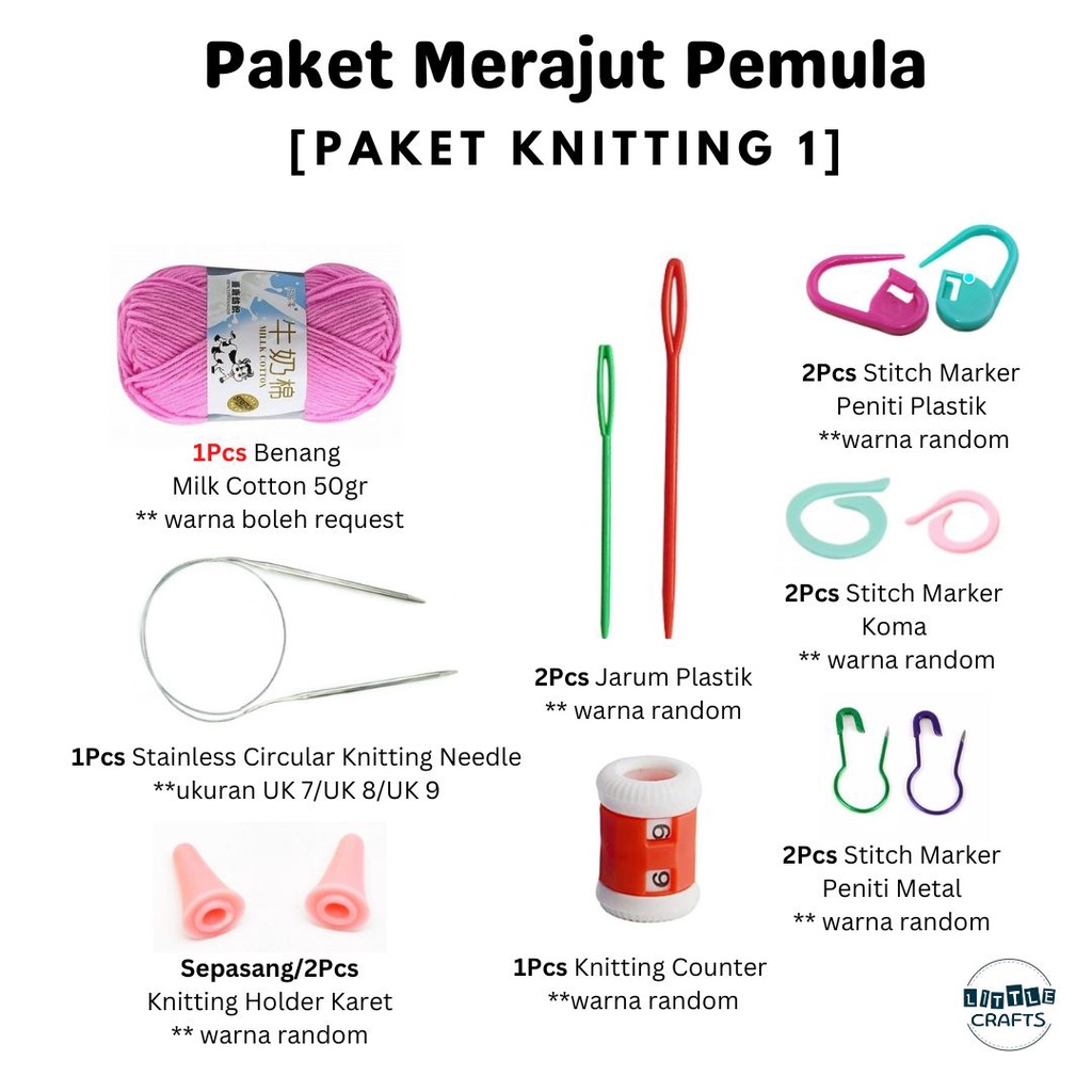 Jual Paket Starter Kit Kerajinan Merajut Knitting Basic Pemula | Shopee ...