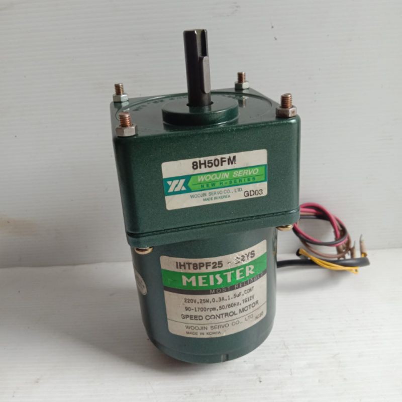 Jual AC motor gearbox 220V 25watt Ratio 1vs50 woojin servo Gear head