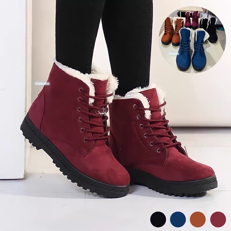 Boots winter wanita sepatu hangat musim dingin import ankle murah inner  bulu fur Ciri
