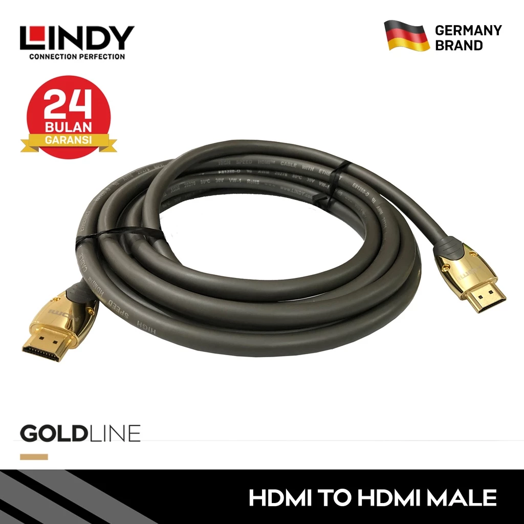Kabel HDMI 2.0 LINDY 1M 2M 3M 5M High Speed HDMI Gold Cable with Ethernet 3D 4K 60Hz HEC ARC CEC 37851 37852 37853 37854