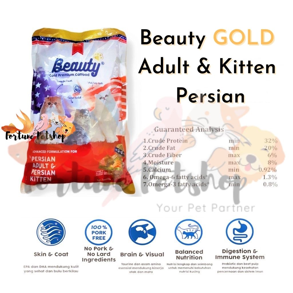 Jual Beauty Gold Persian Adult & Kitten 750gr PREMIUM Makanan Kucing ...
