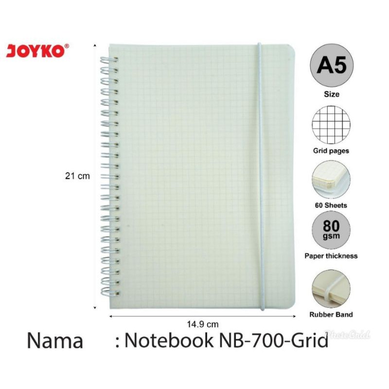 Jual Joyko Notebook A5 Spiral transparan NB700 ruled dotted grid plain