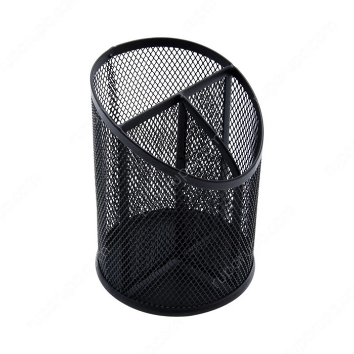 Jual Wadah Tempat Organizer Bulat Slot Alat Tulis Metal Besi Baja Mesh Jaring Hitam