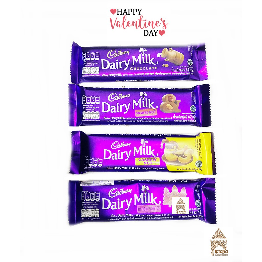 Jual Cadbury Dairy Milk Coklat Hazelnut / Cokelat Cashew 62 Gram ...