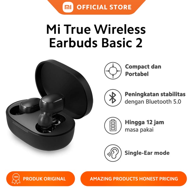 Xiaomi Mi True Wireless TWS Earbuds Basic 2 Mic Ganda Environmental Noise Cancelling Baterai 20Jam