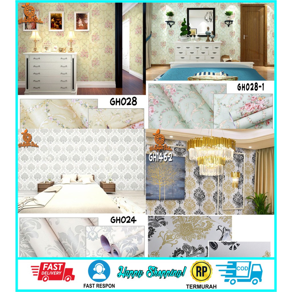 Jual TERLARIS Wallpaper Dinding Motif Shaby Cream 45 cm X 8 meter Wall