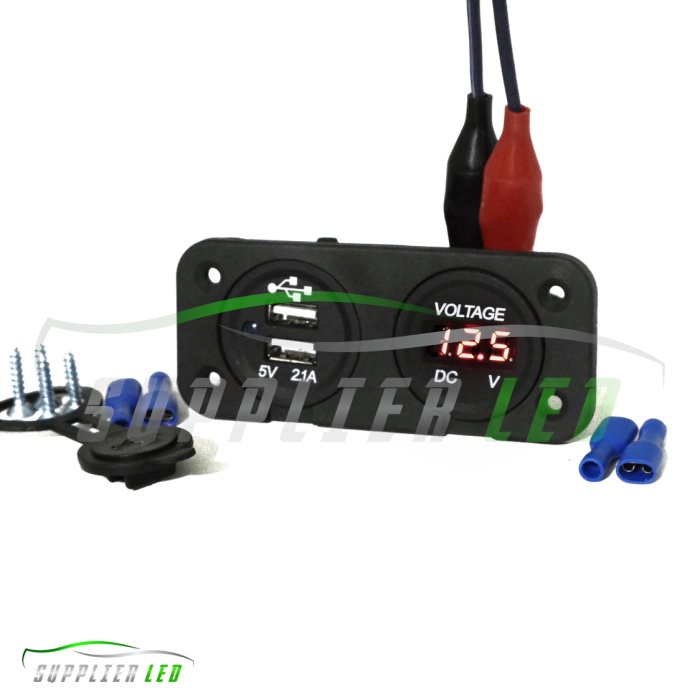 Jual Voltmeter Motor Layar Digital LED dan Charger 2 socket USB ...